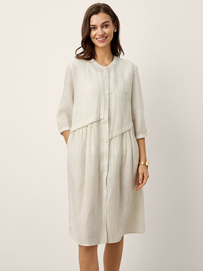 Linen-Lyocell Deconstructed Asymmetric Front Pleat Midi Dress EULALIE LINTICO