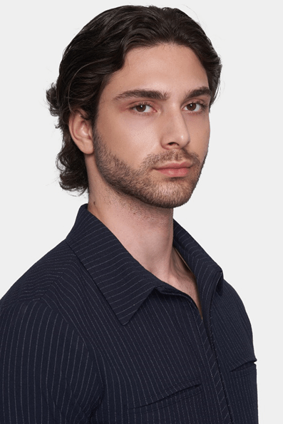 The Luxe Zip Jacket (Navy Pinstripe) Bright Moons