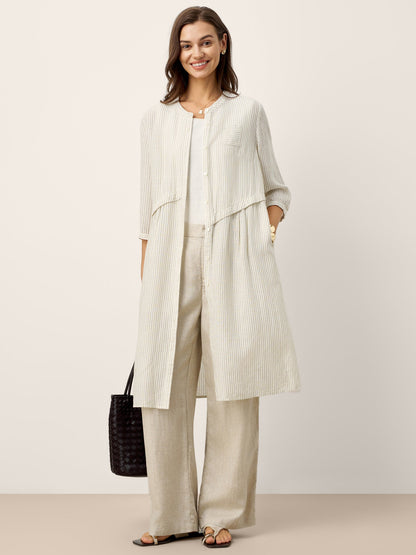 Linen-Lyocell Deconstructed Asymmetric Front Pleat Midi Dress EULALIE LINTICO