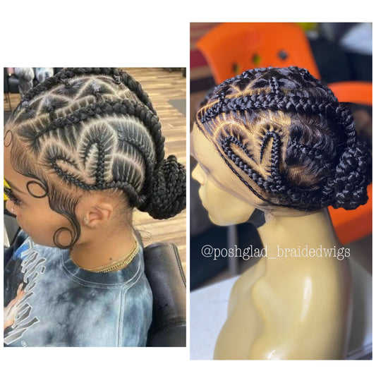 Feedin Braid Wig With Heart, Human Hair Full Lace, Black Color, Glueless - Farrah Poshglad Braided Wigs