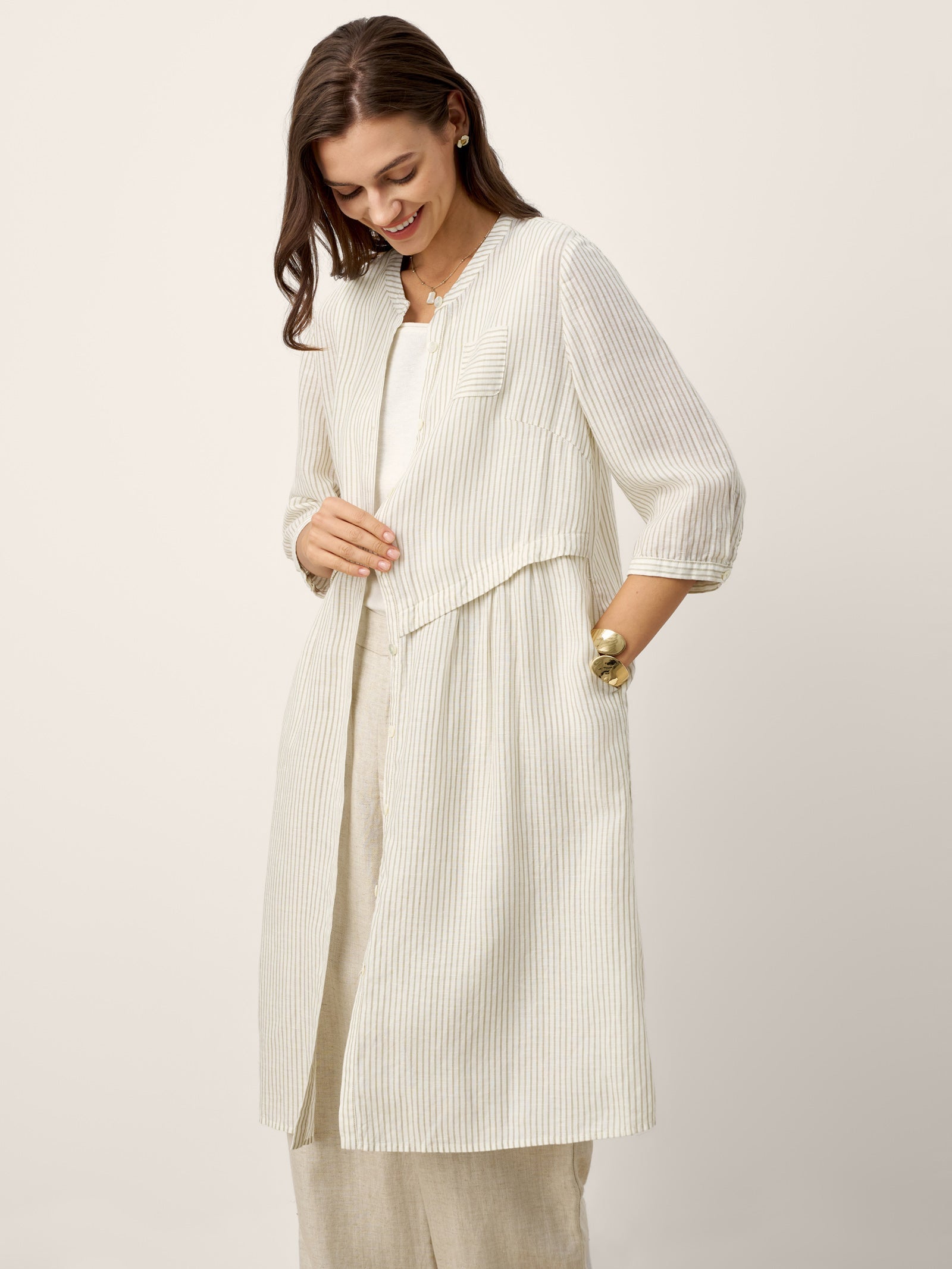 Linen-Lyocell Deconstructed Asymmetric Front Pleat Midi Dress EULALIE LINTICO