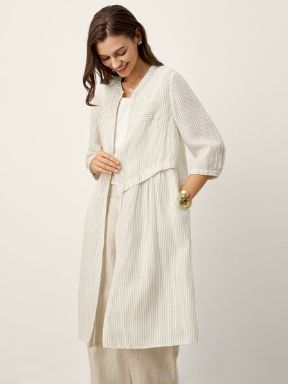 Linen-Lyocell Deconstructed Asymmetric Front Pleat Midi Dress EULALIE LINTICO