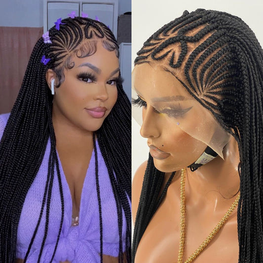 Cornrow Braid Wig "13 by 4 Lace Frontal" Wig Val Poshglad Braided Wigs