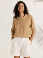 100% Linen Shawl V-Neck Half Sleeve Top JADE LINTICO