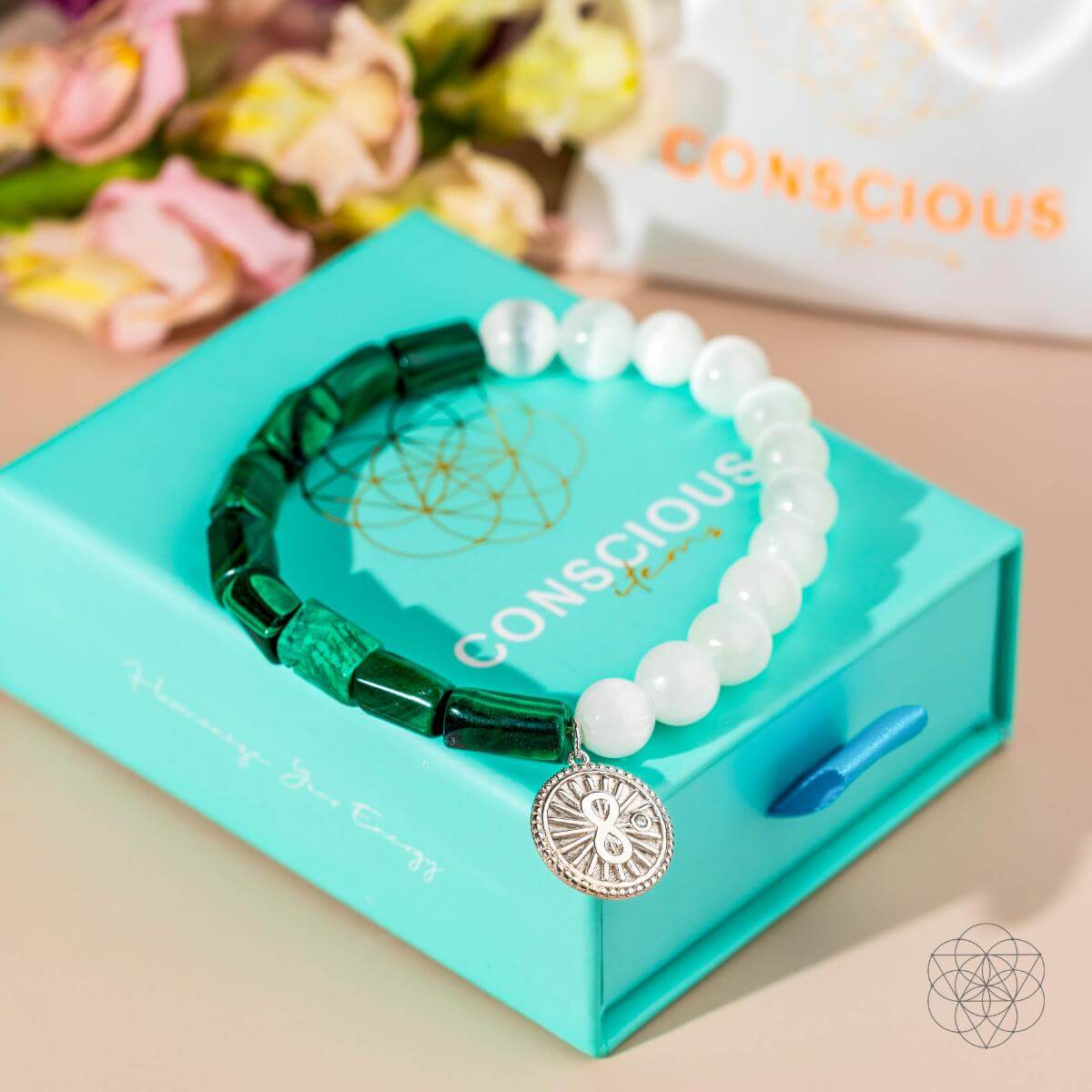 Infinite Triumph - Malachite & Selenite Success Bracelet Conscious Items