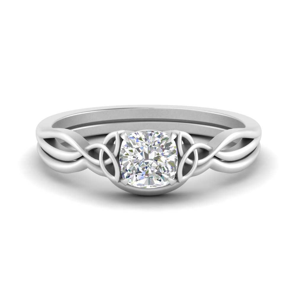 Cushion Cut Infinity Celtic Solitaire Wedding Set Fascinating Diamonds