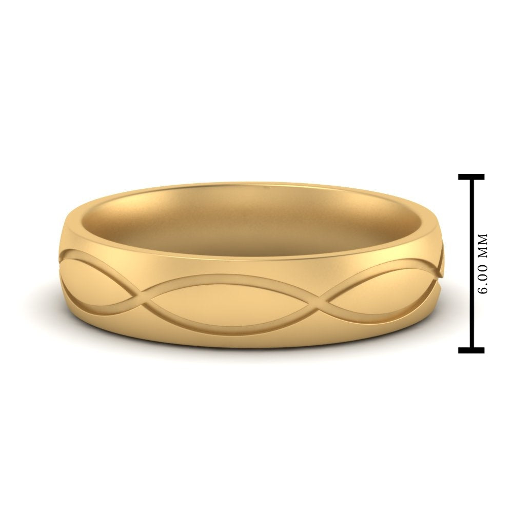 Infinity Grooved Mens Gold Ring Fascinating Diamonds