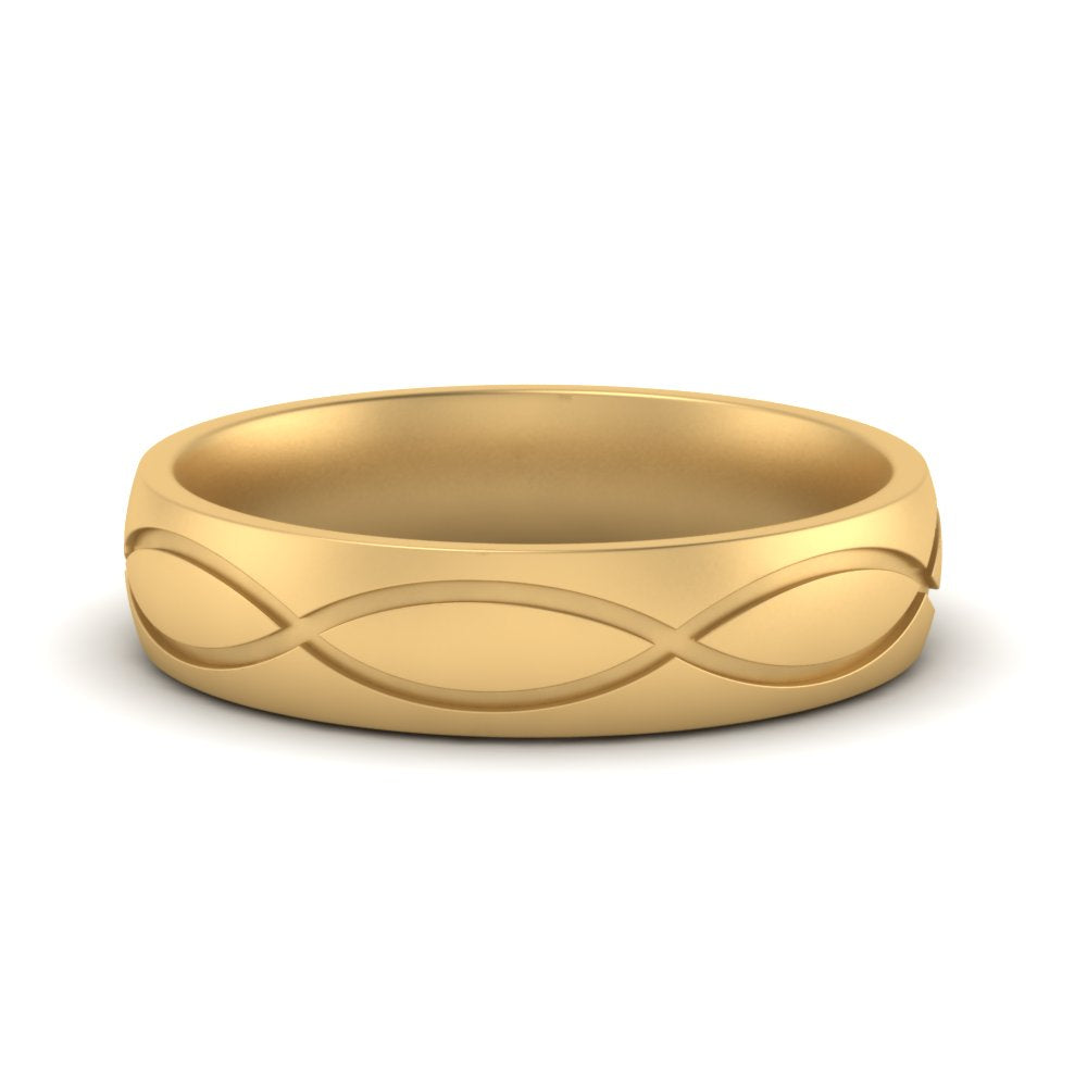 Infinity Grooved Mens Gold Ring Fascinating Diamonds