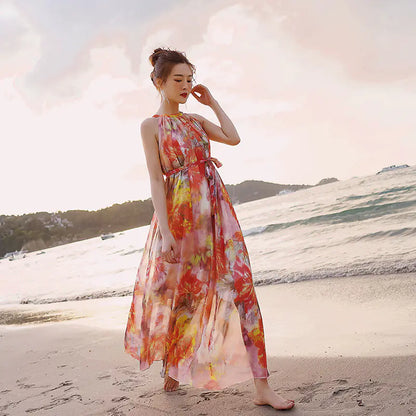 Bohemian Floral Chiffon Maxi Dress for Plus Size