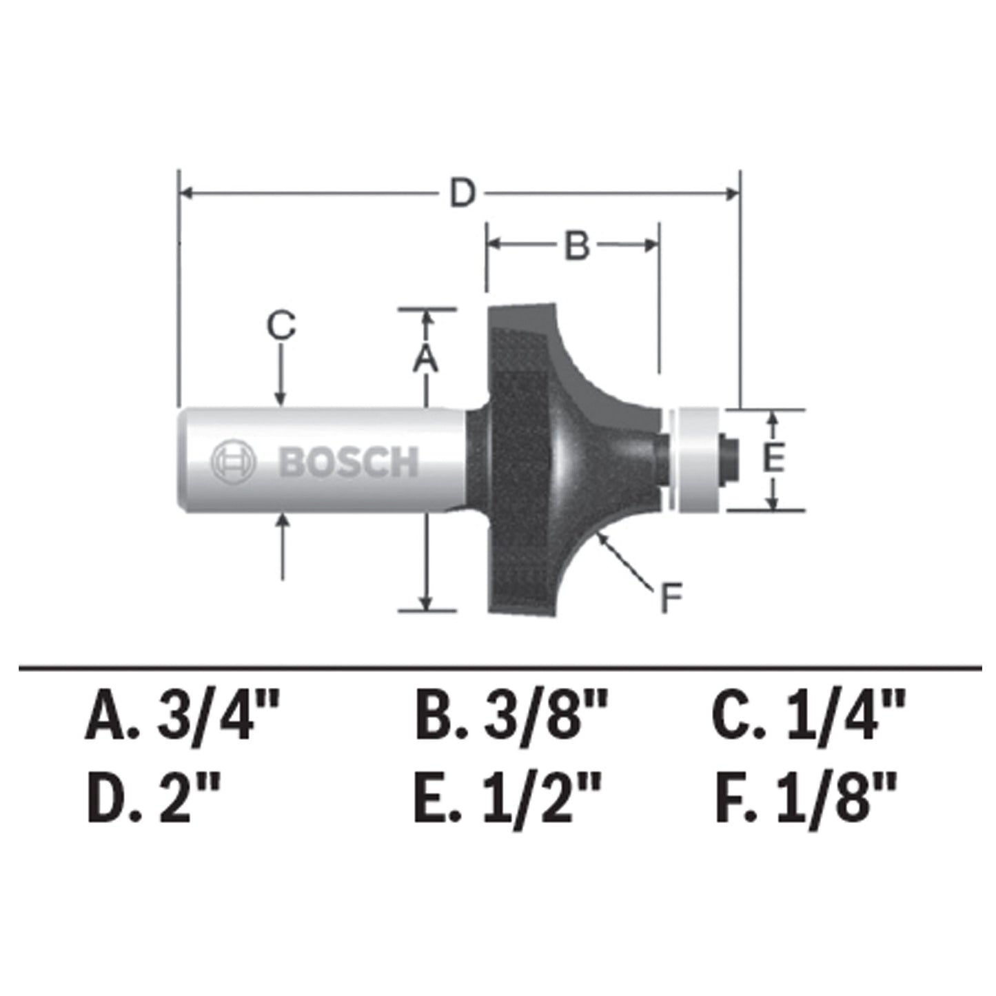 BOSCH 85290MC 1/8 In. x 3/8 In. Carbide-Tipped Roundover Router Bit VM Hardware