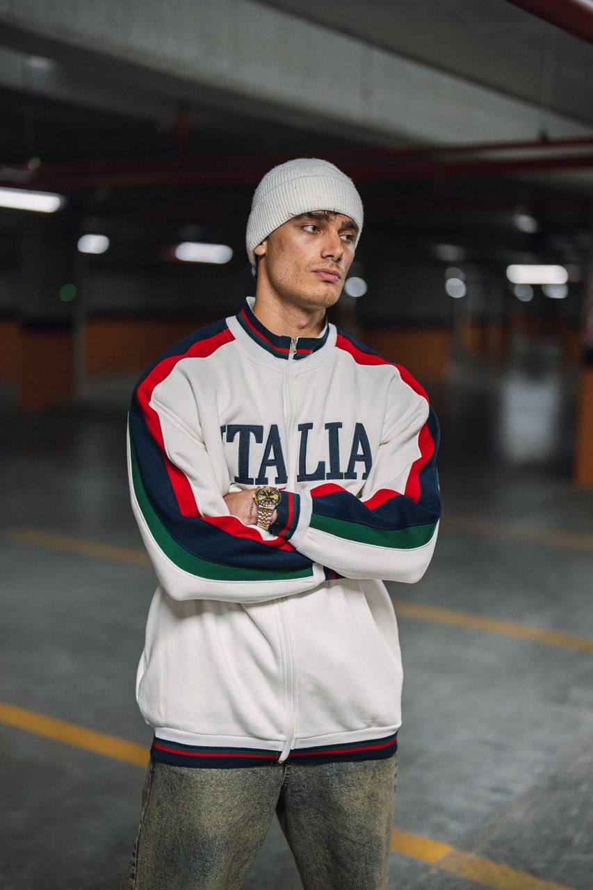 Italia Full-Zip Track Jacket - White with Red and Navy Accents Withinblack