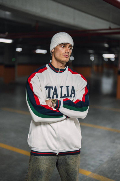 Italia Full-Zip Track Jacket - White with Red and Navy Accents Withinblack