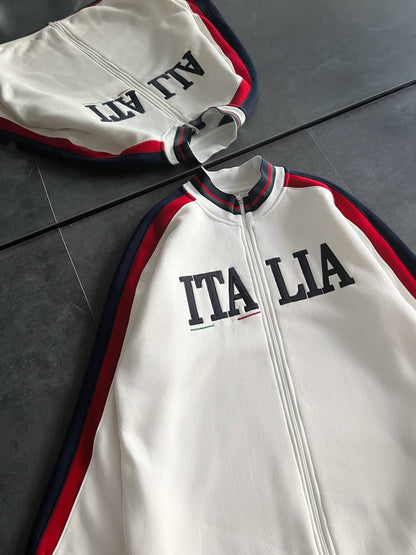 Italia Full-Zip Track Jacket - White with Red and Navy Accents Withinblack