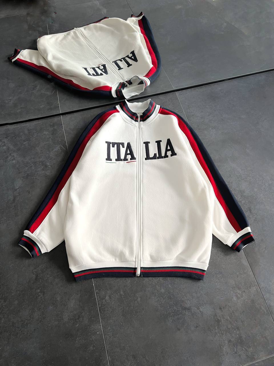 Italia Full-Zip Track Jacket - White with Red and Navy Accents Withinblack
