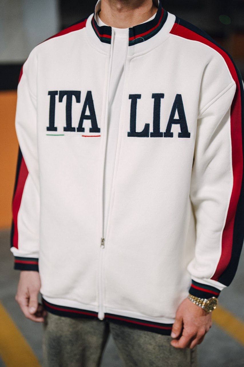Italia Full-Zip Track Jacket - White with Red and Navy Accents Withinblack