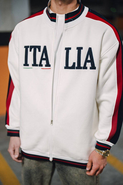 Italia Full-Zip Track Jacket - White with Red and Navy Accents Withinblack