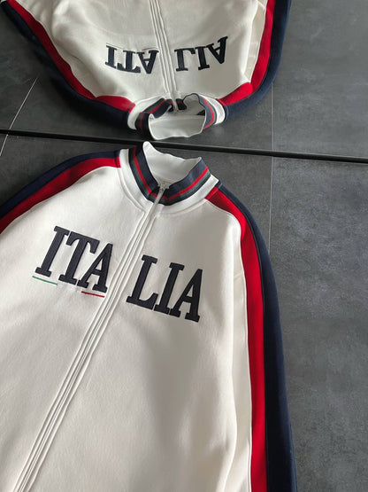 Italia Full-Zip Track Jacket - White with Red and Navy Accents Withinblack