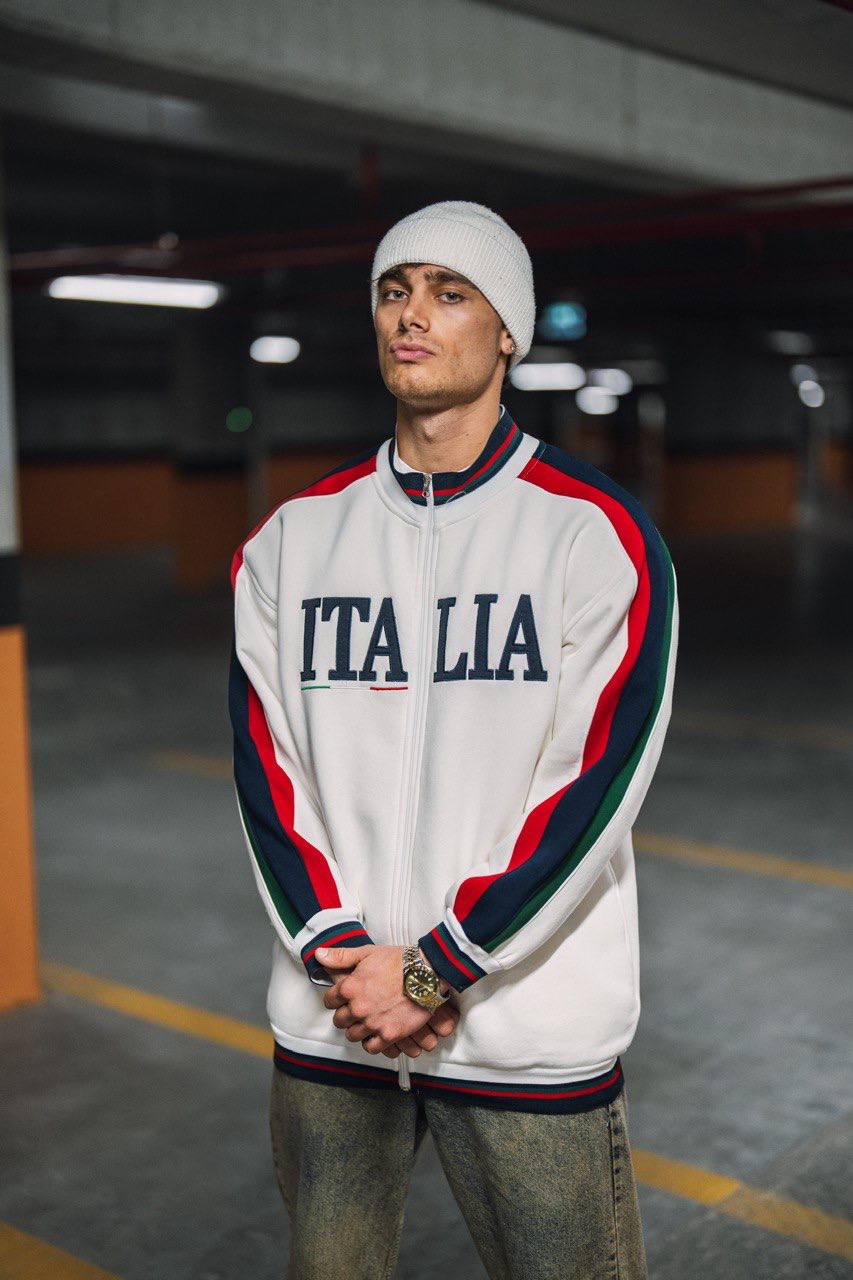 Italia Full-Zip Track Jacket - White with Red and Navy Accents Withinblack