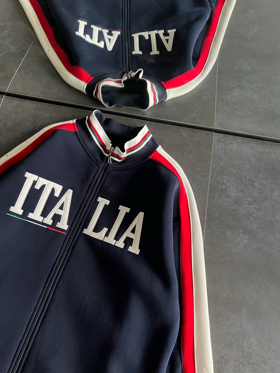 Italia Full-Zip Track Jacket - White with Red and Navy Accents Withinblack