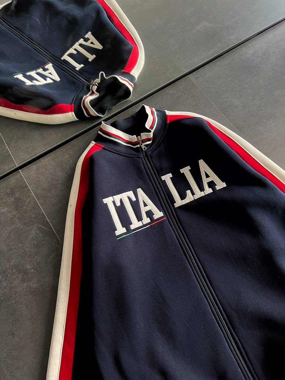 Italia Full-Zip Track Jacket - White with Red and Navy Accents Withinblack