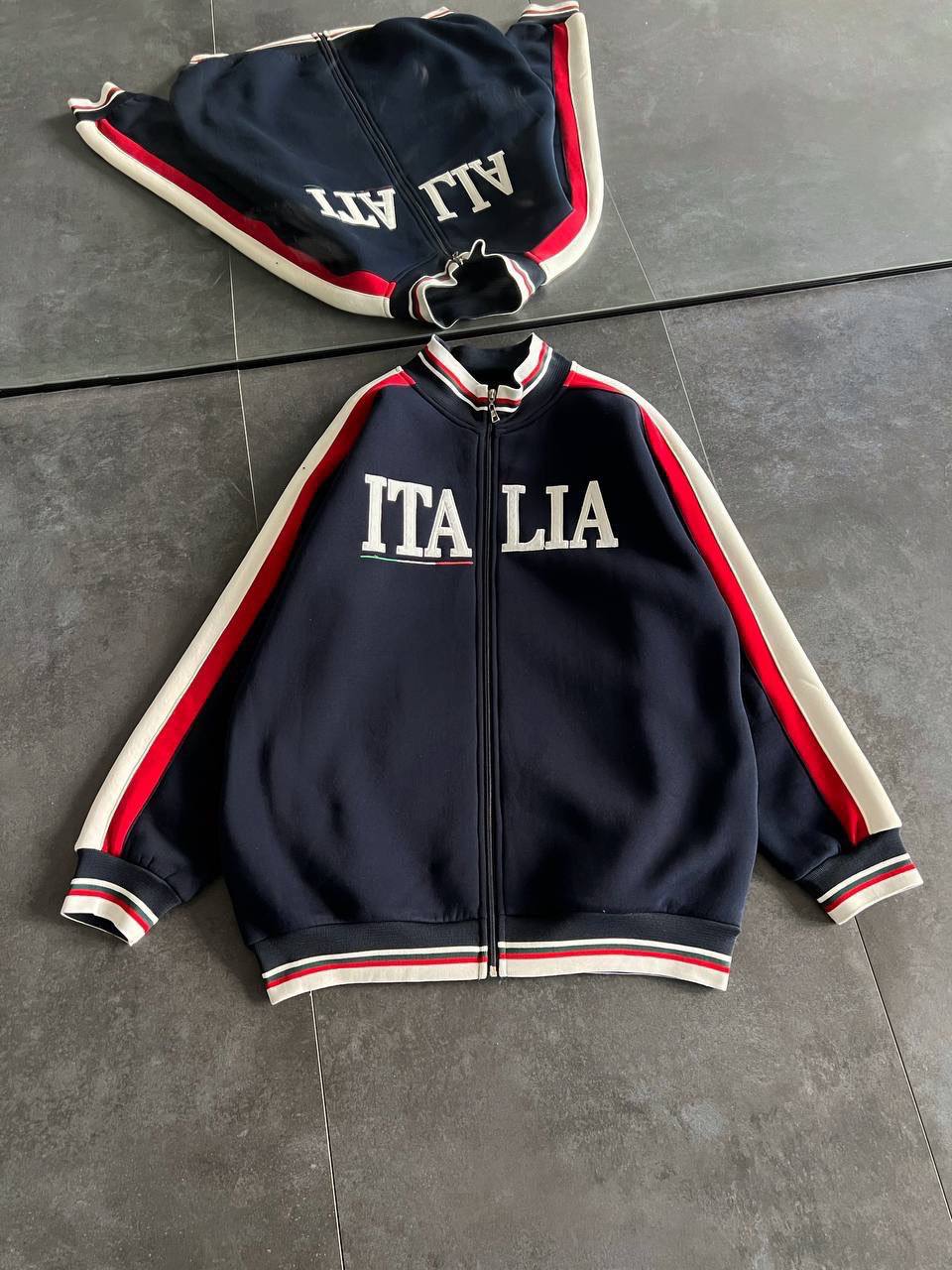 Italia Full-Zip Track Jacket - White with Red and Navy Accents Withinblack