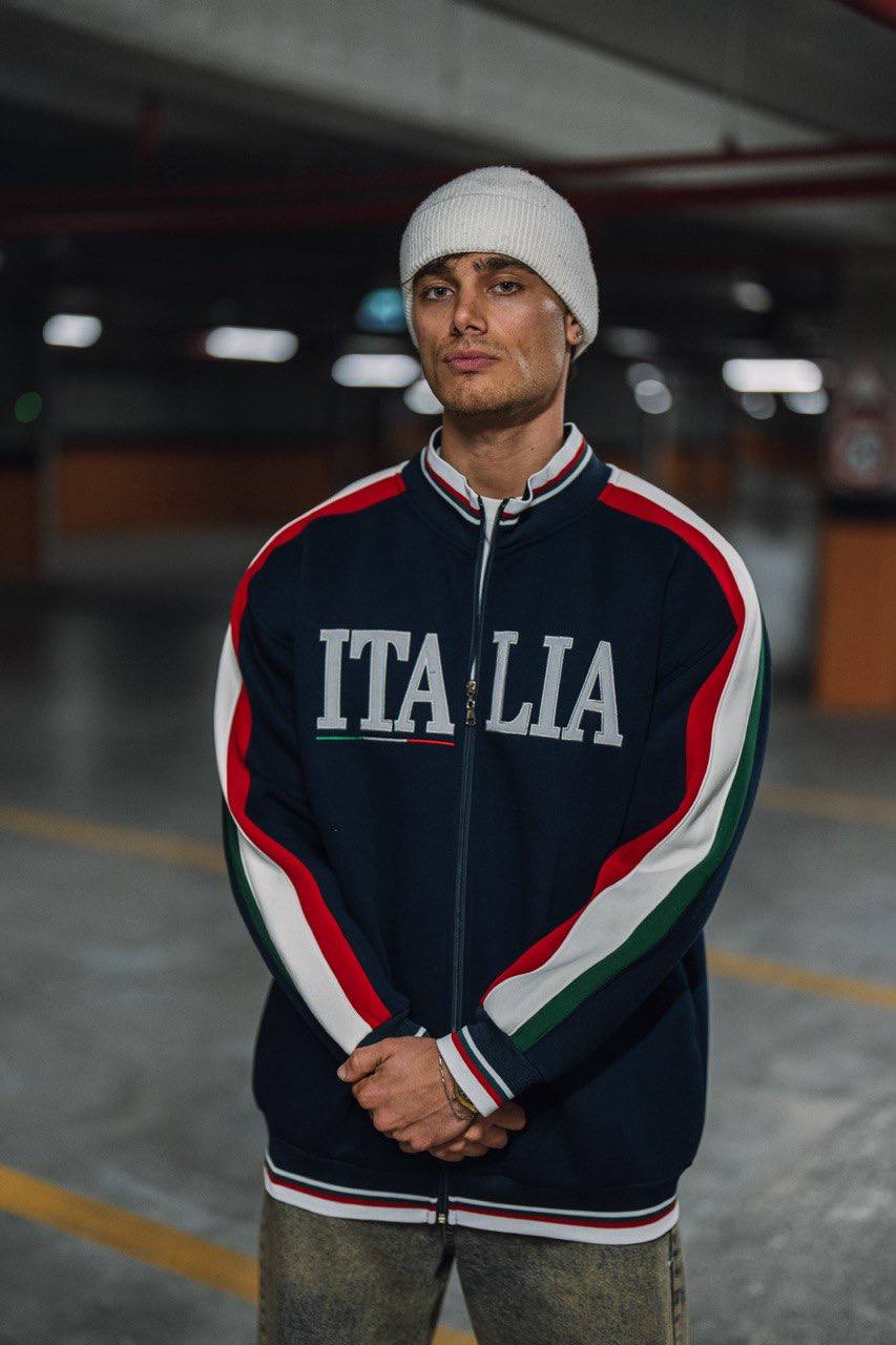 Italia Full-Zip Track Jacket - White with Red and Navy Accents Withinblack