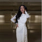 Slim Solid Color Round Neck Pleated Waist Dress