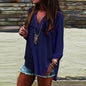 Plus Size Solid V-Neck Irregular Sleeve Blouse