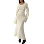 Solid Color Backless Knitted Long Dress for Women