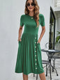 Solid Color Button Pocket Casual Women's Dress