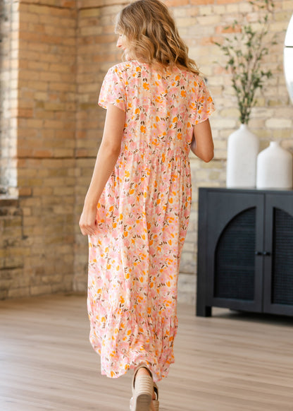 Jaydrien Floral Flutter Sleeve Midi Dress - FINAL SALE