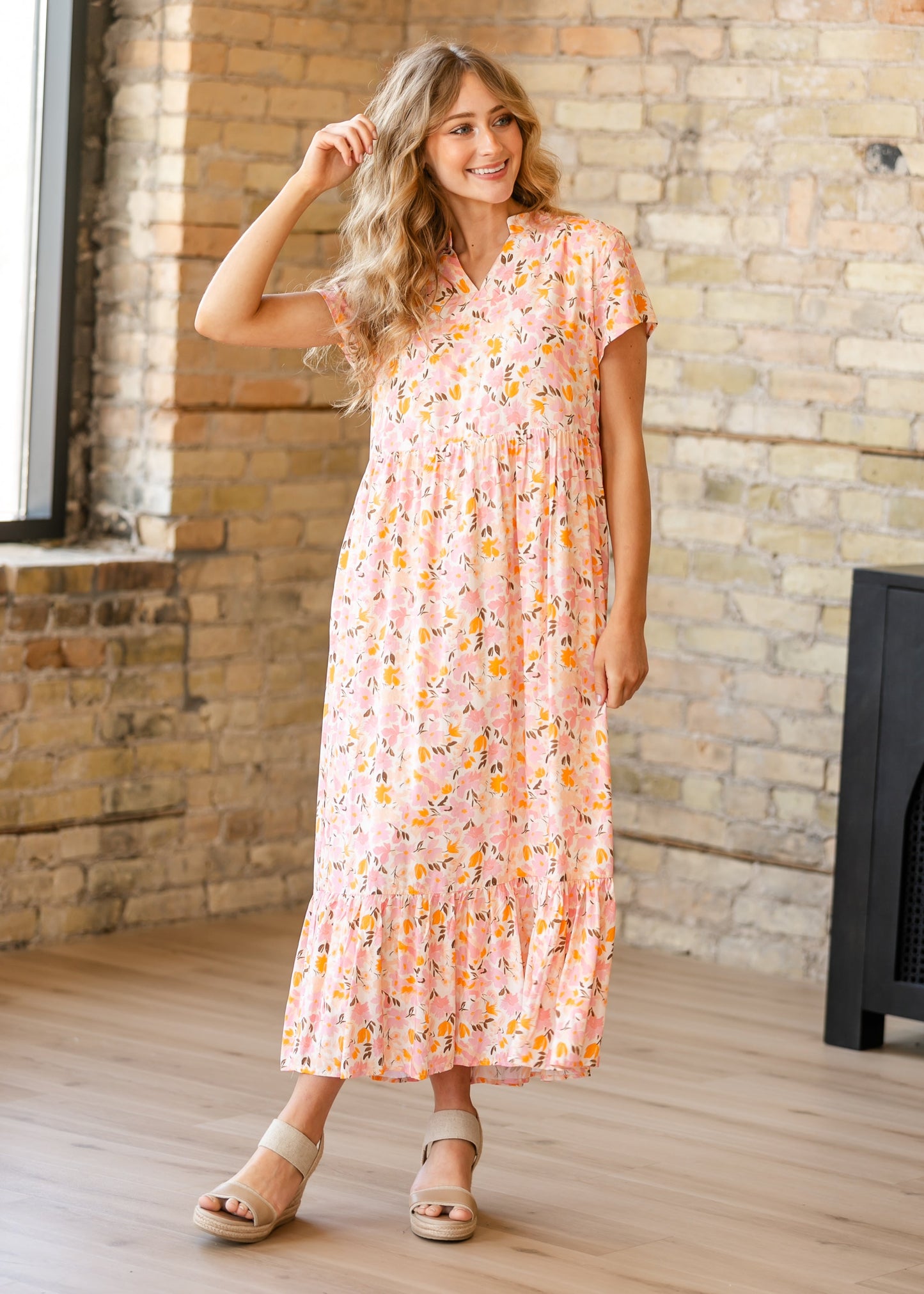 Jaydrien Floral Flutter Sleeve Midi Dress - FINAL SALE