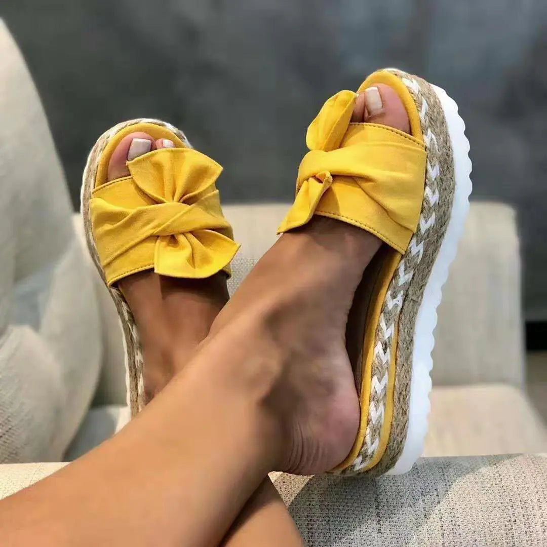 Ladies Bow Sandals with Platform Wedge Heel