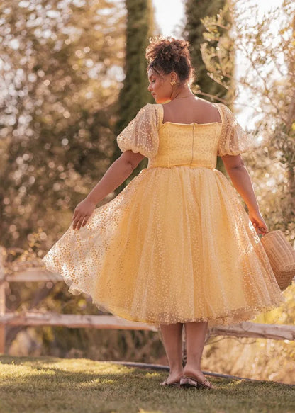 Everbloom Puff Sleeve Midi Dress in Yellow JessaKae