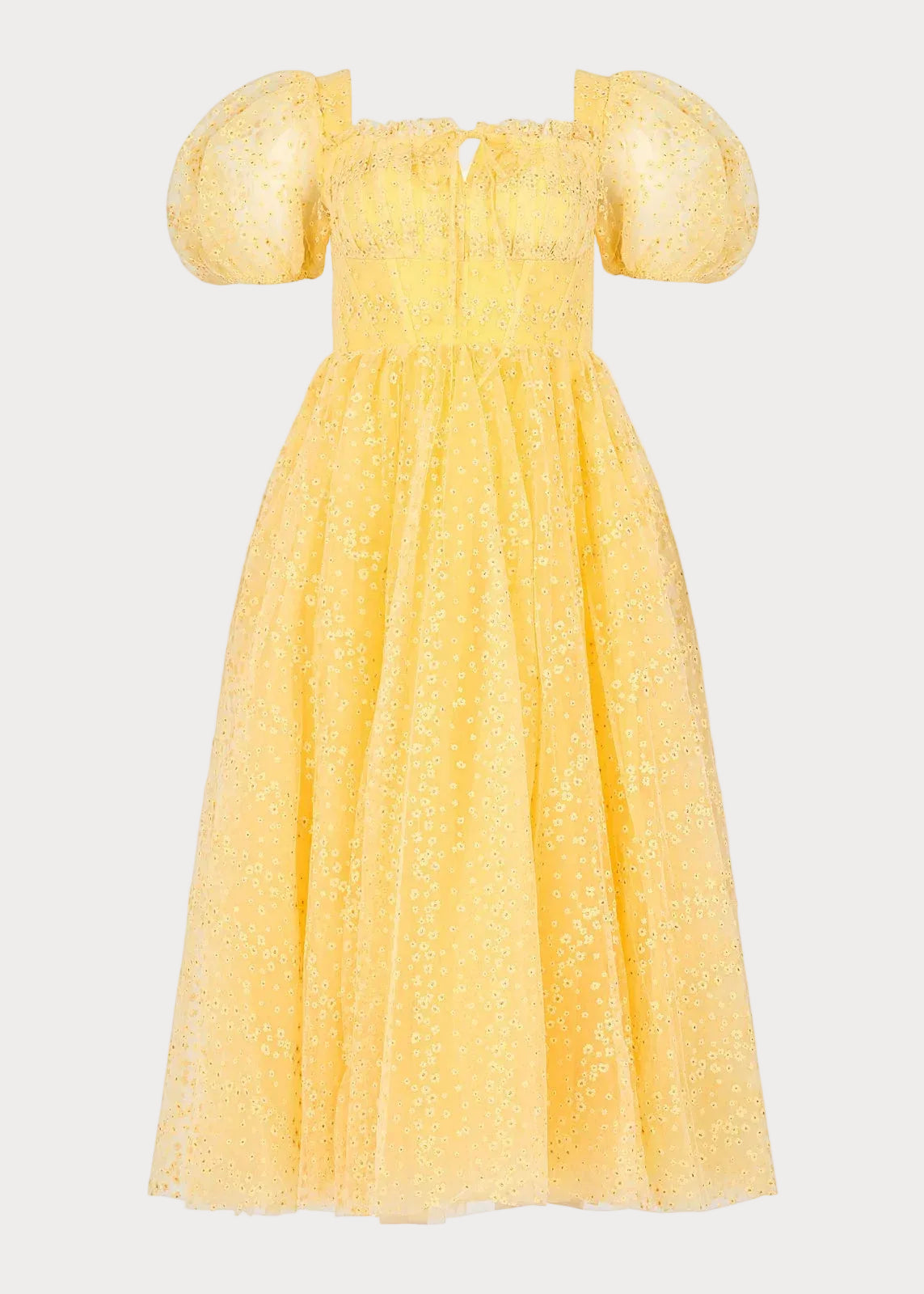Everbloom Puff Sleeve Midi Dress in Yellow JessaKae
