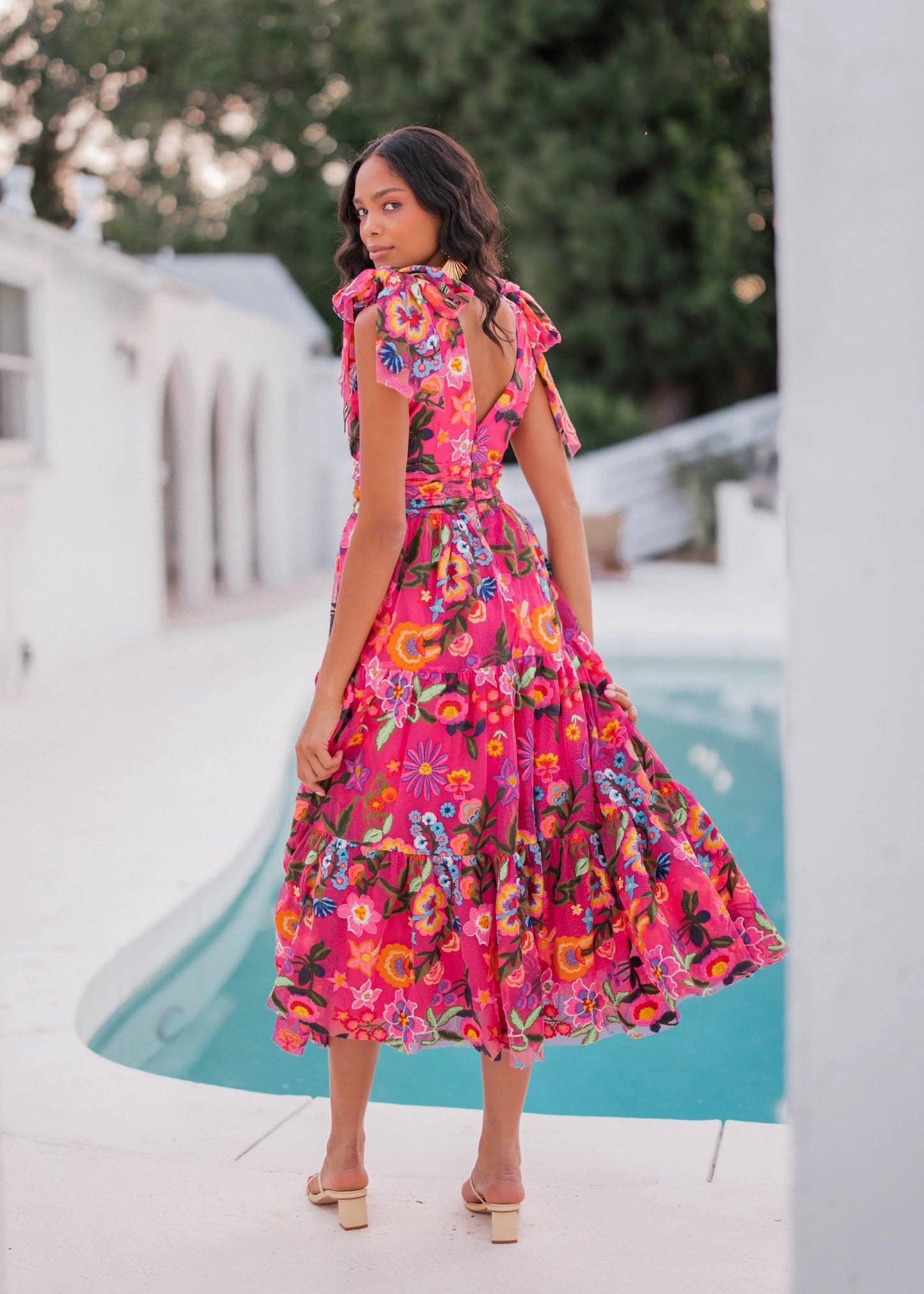 Hibiscus Sleeveless Empire Waist Midi Dress JessaKae