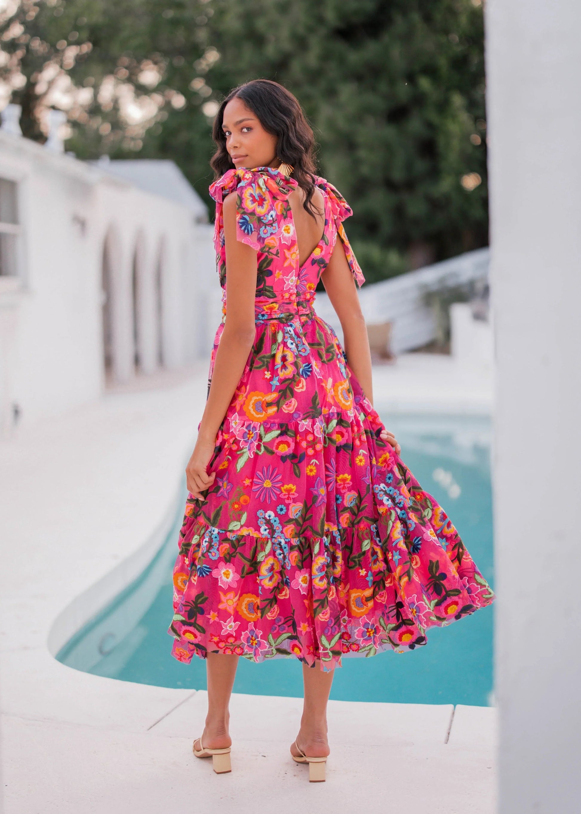 Hibiscus Sleeveless Empire Waist Midi Dress JessaKae