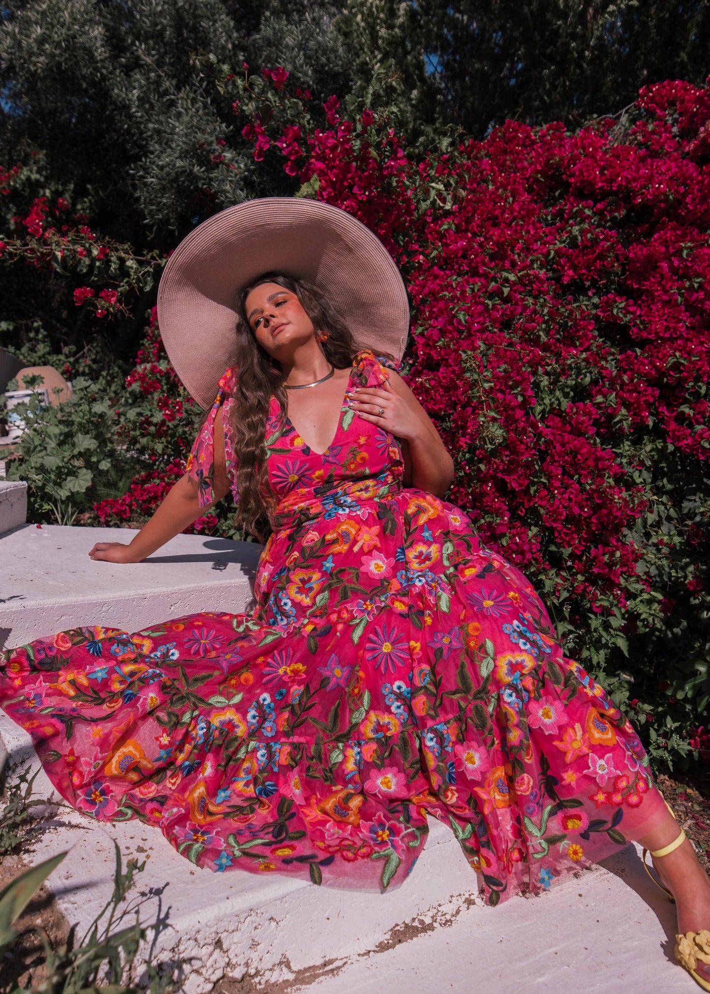 Hibiscus Sleeveless Empire Waist Midi Dress JessaKae