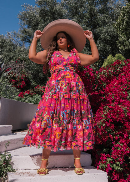 Hibiscus Sleeveless Empire Waist Midi Dress JessaKae