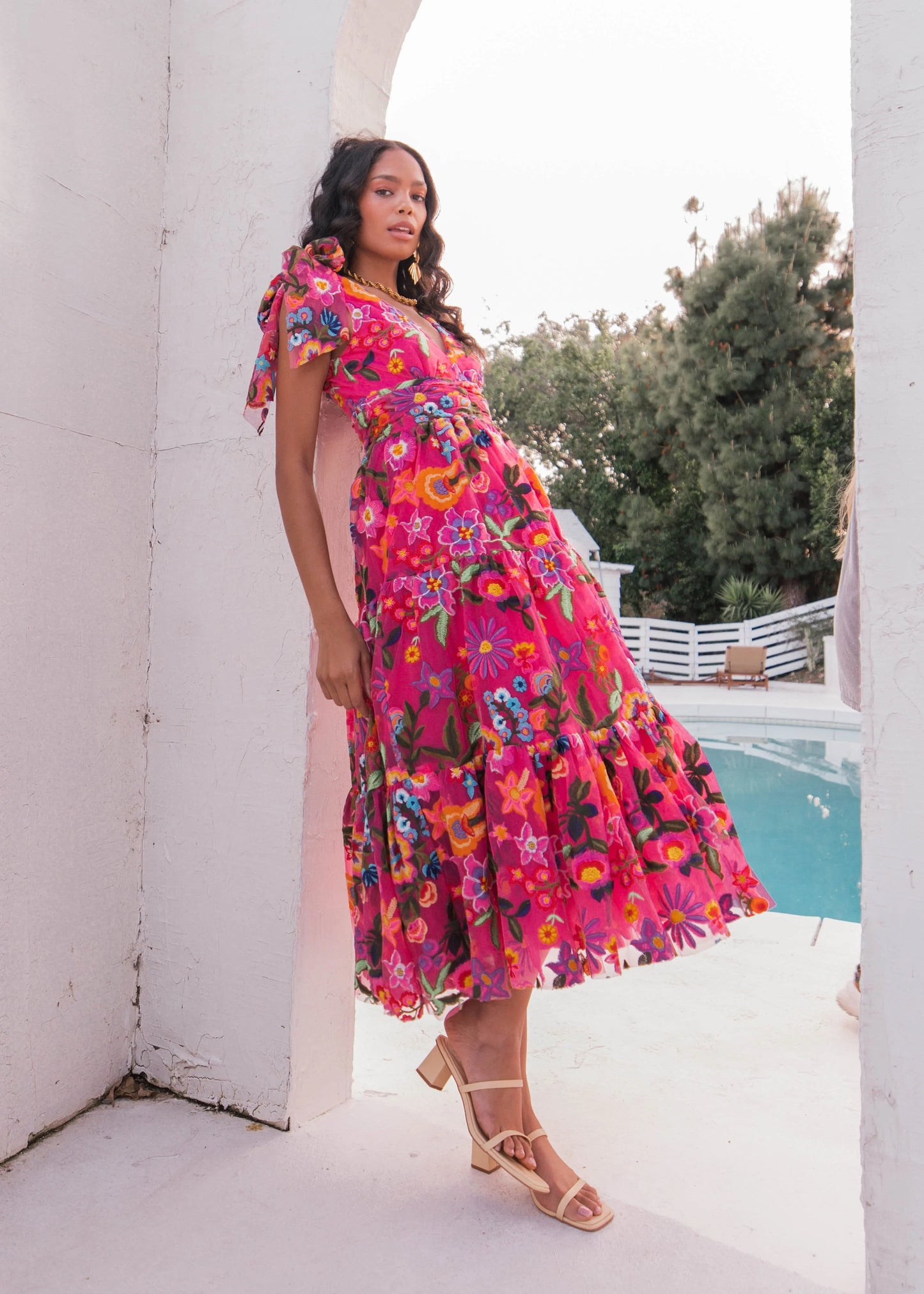 Hibiscus Sleeveless Empire Waist Midi Dress JessaKae