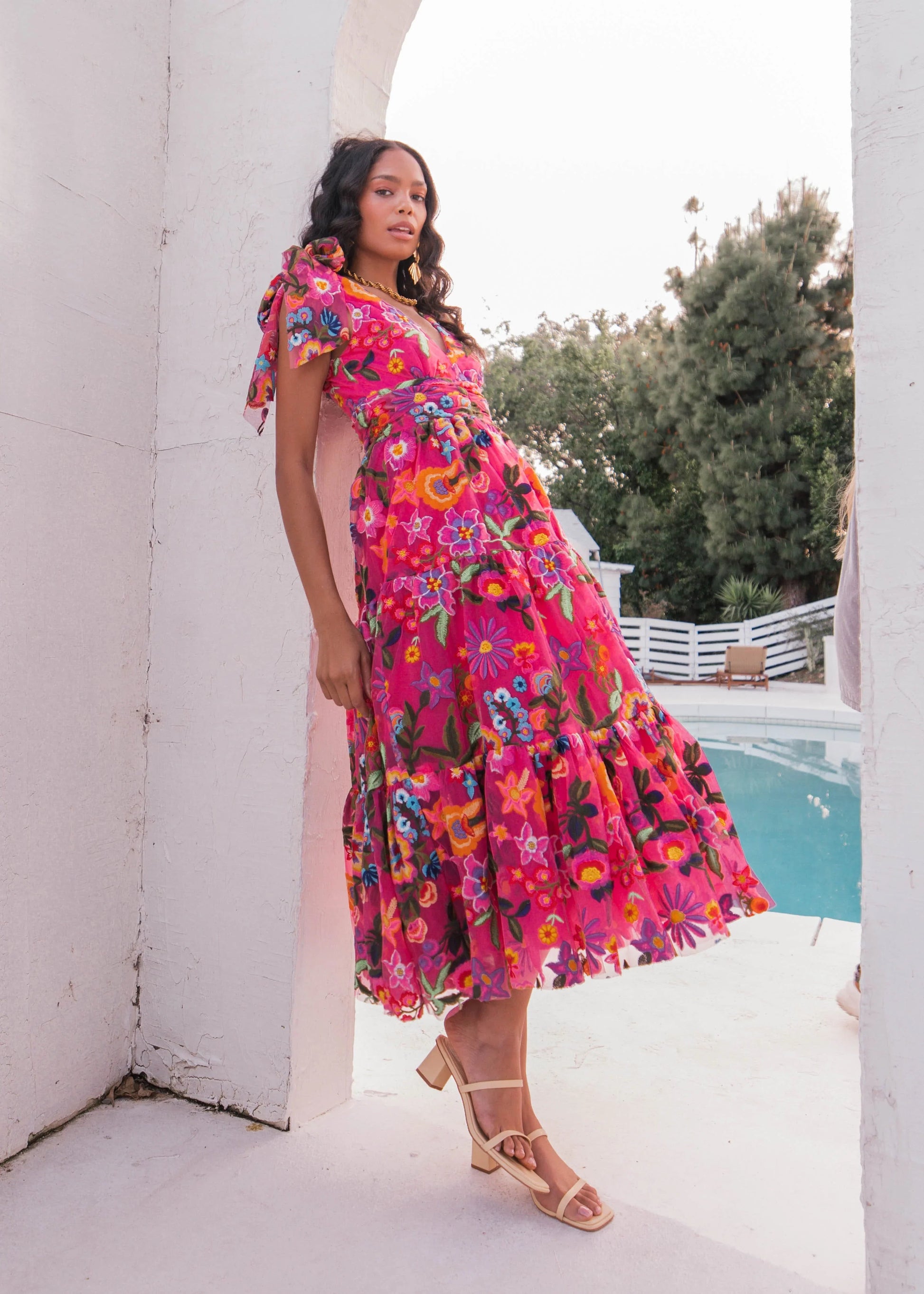 Hibiscus Sleeveless Empire Waist Midi Dress JessaKae