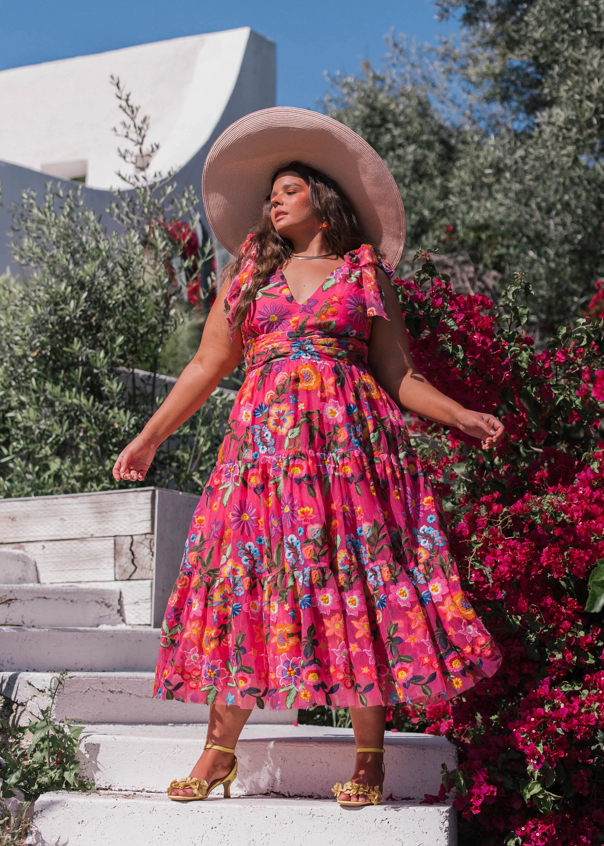 Hibiscus Sleeveless Empire Waist Midi Dress JessaKae