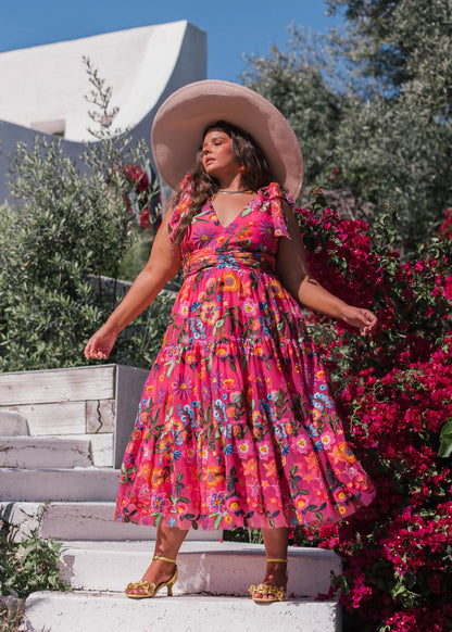 Hibiscus Sleeveless Empire Waist Midi Dress JessaKae
