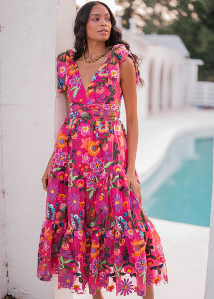 Hibiscus Sleeveless Empire Waist Midi Dress JessaKae