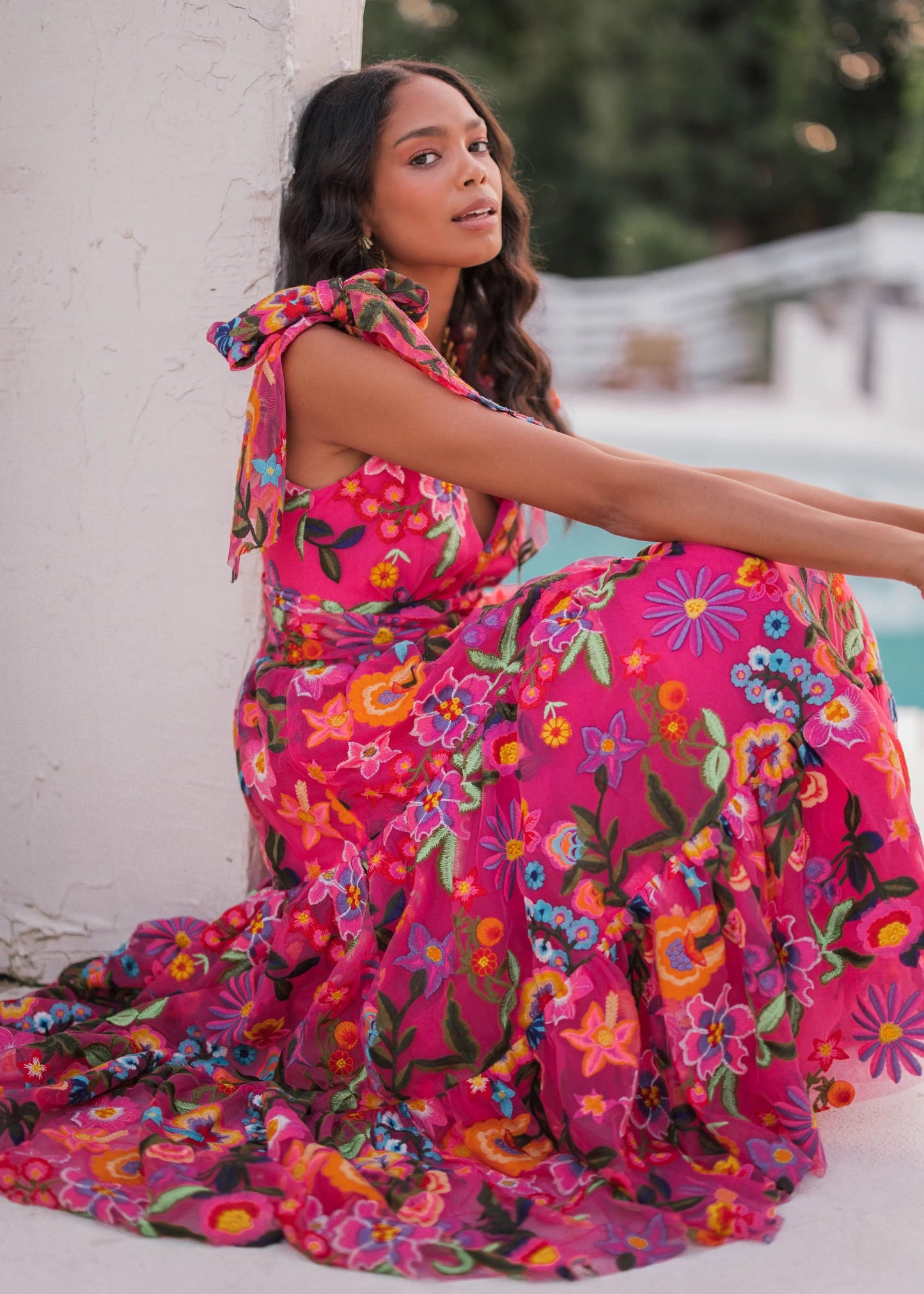 Hibiscus Sleeveless Empire Waist Midi Dress JessaKae