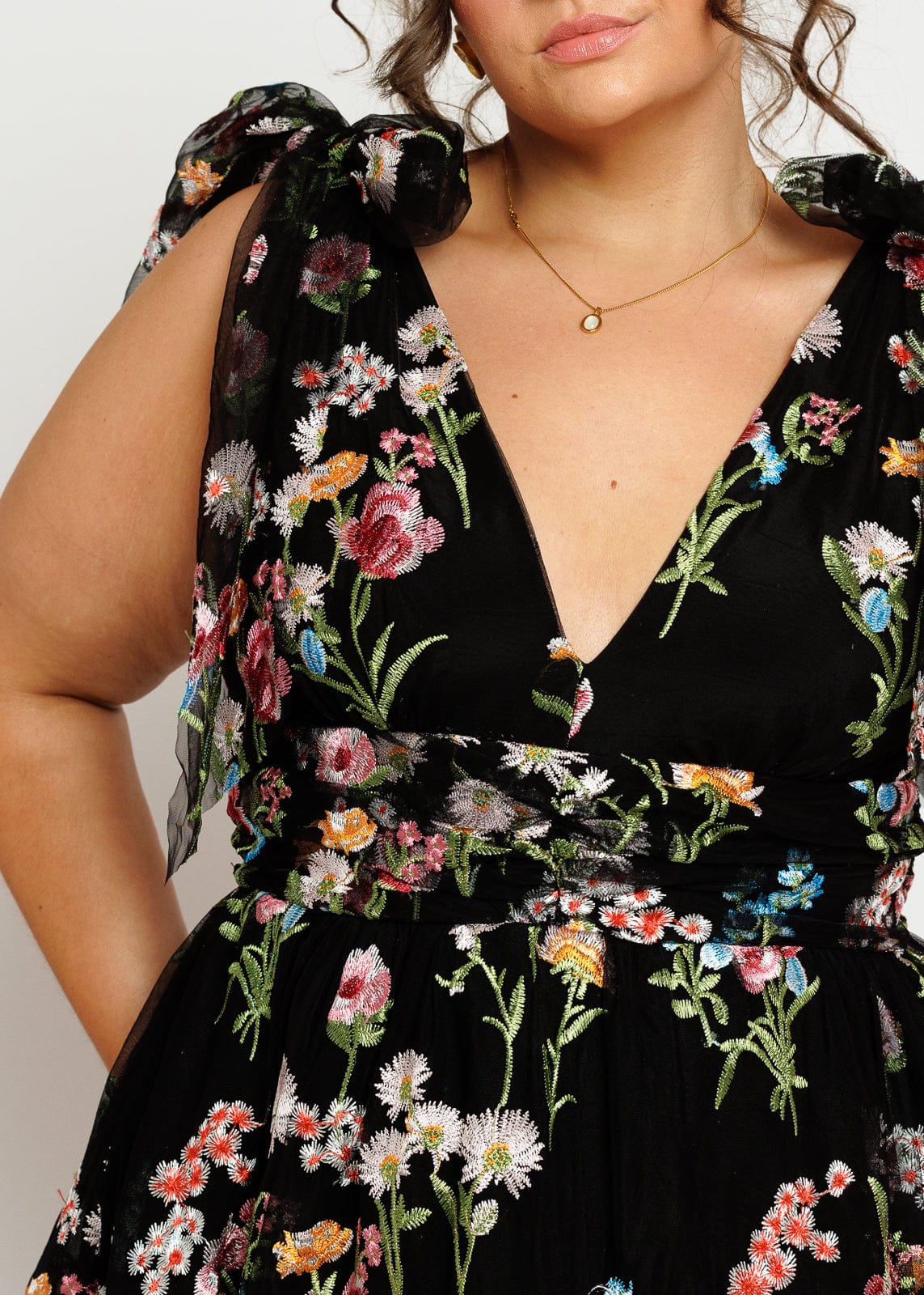 Margaret Floral Embroidered Midi Dress Black JessaKae