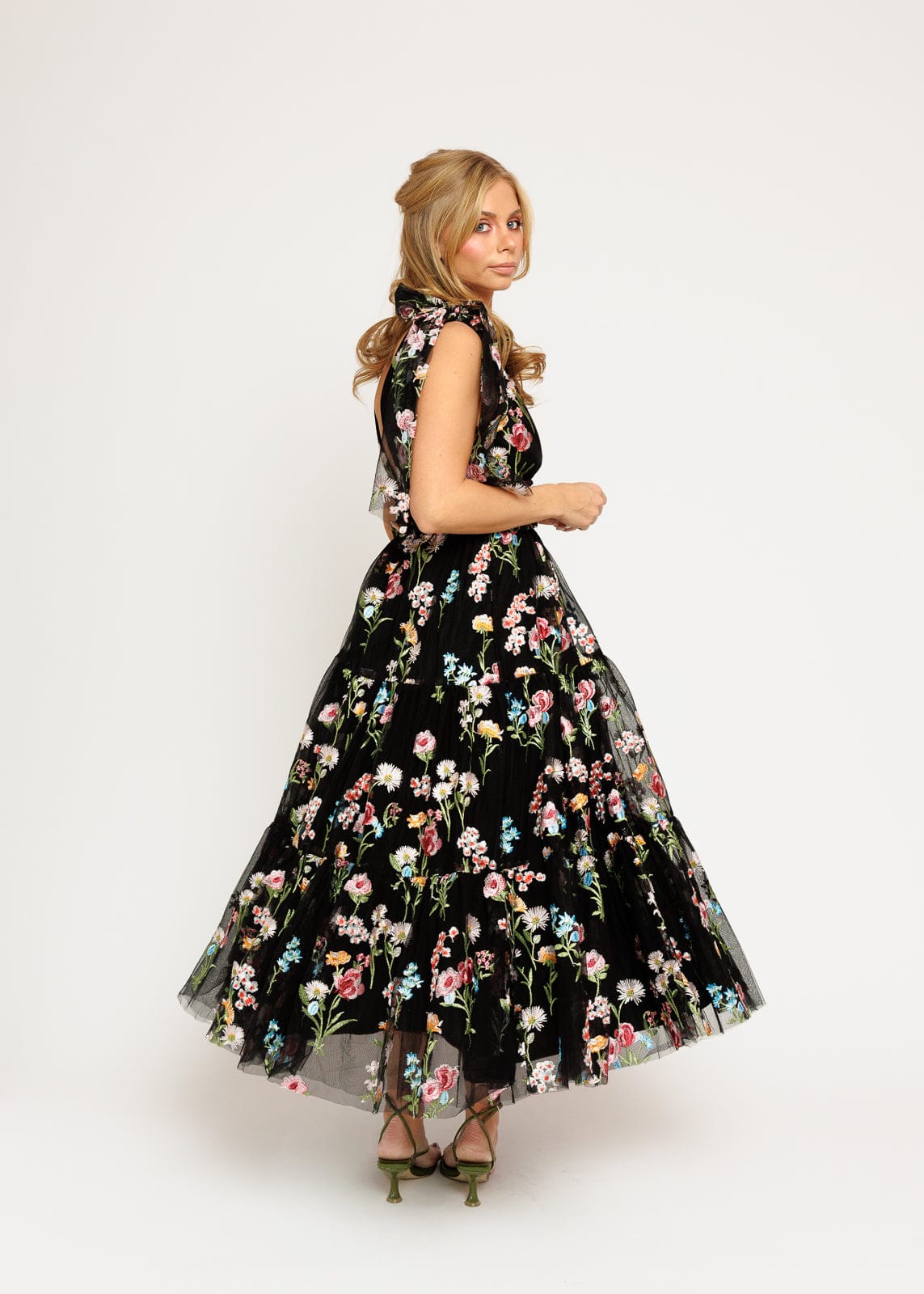 Margaret Floral Embroidered Midi Dress Black JessaKae
