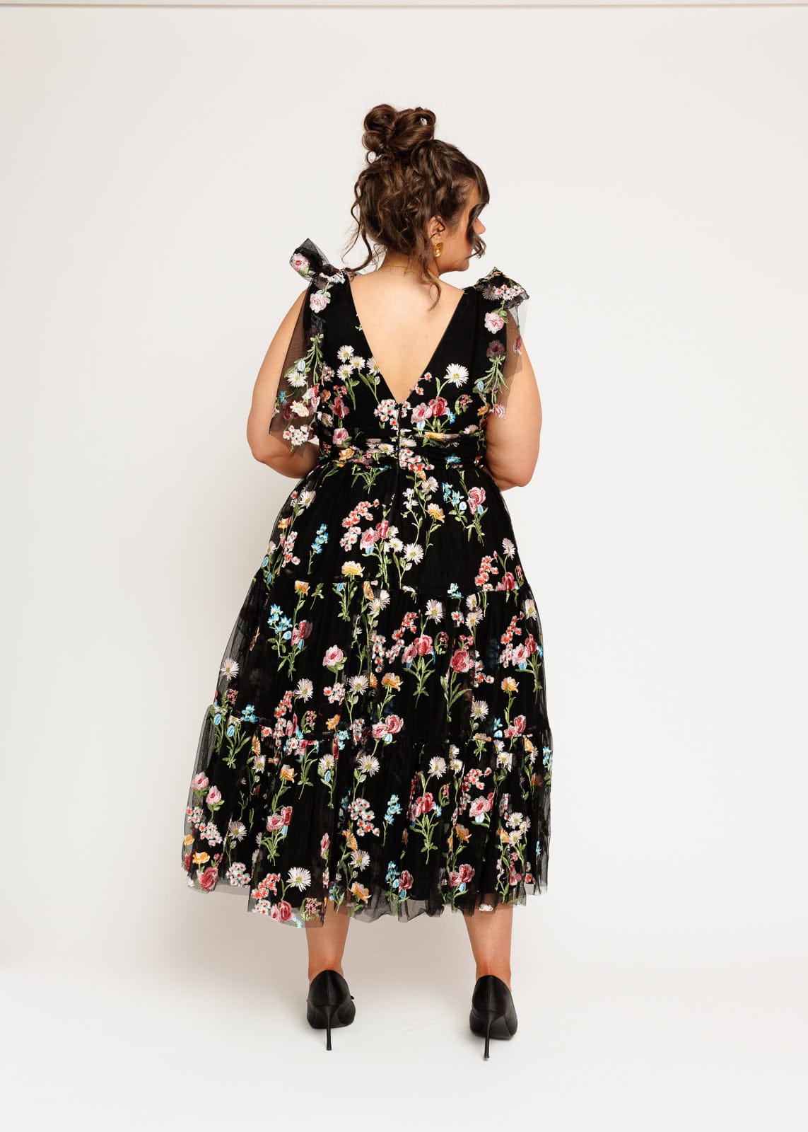 Margaret Floral Embroidered Midi Dress Black JessaKae