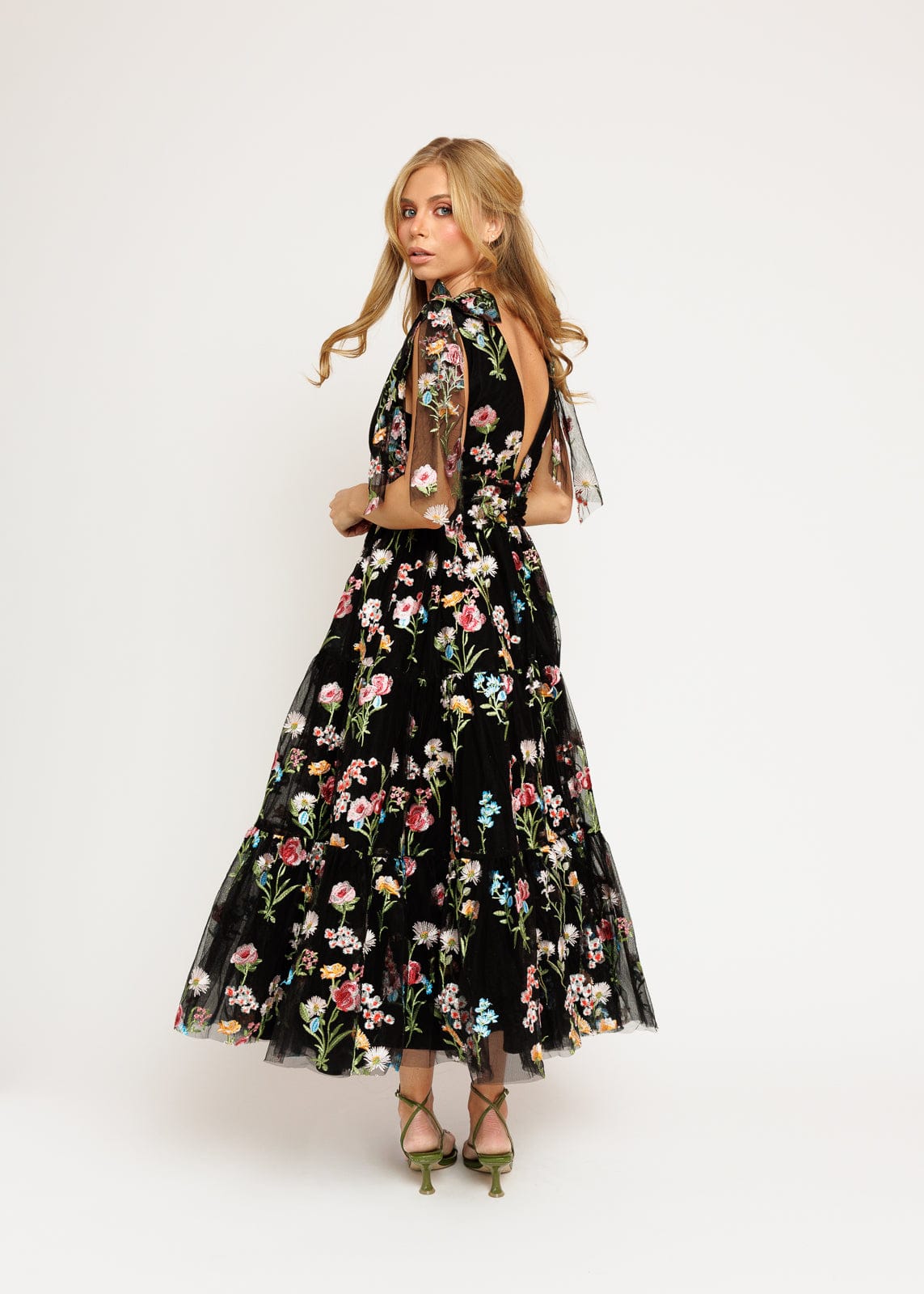 Margaret Floral Embroidered Midi Dress Black JessaKae