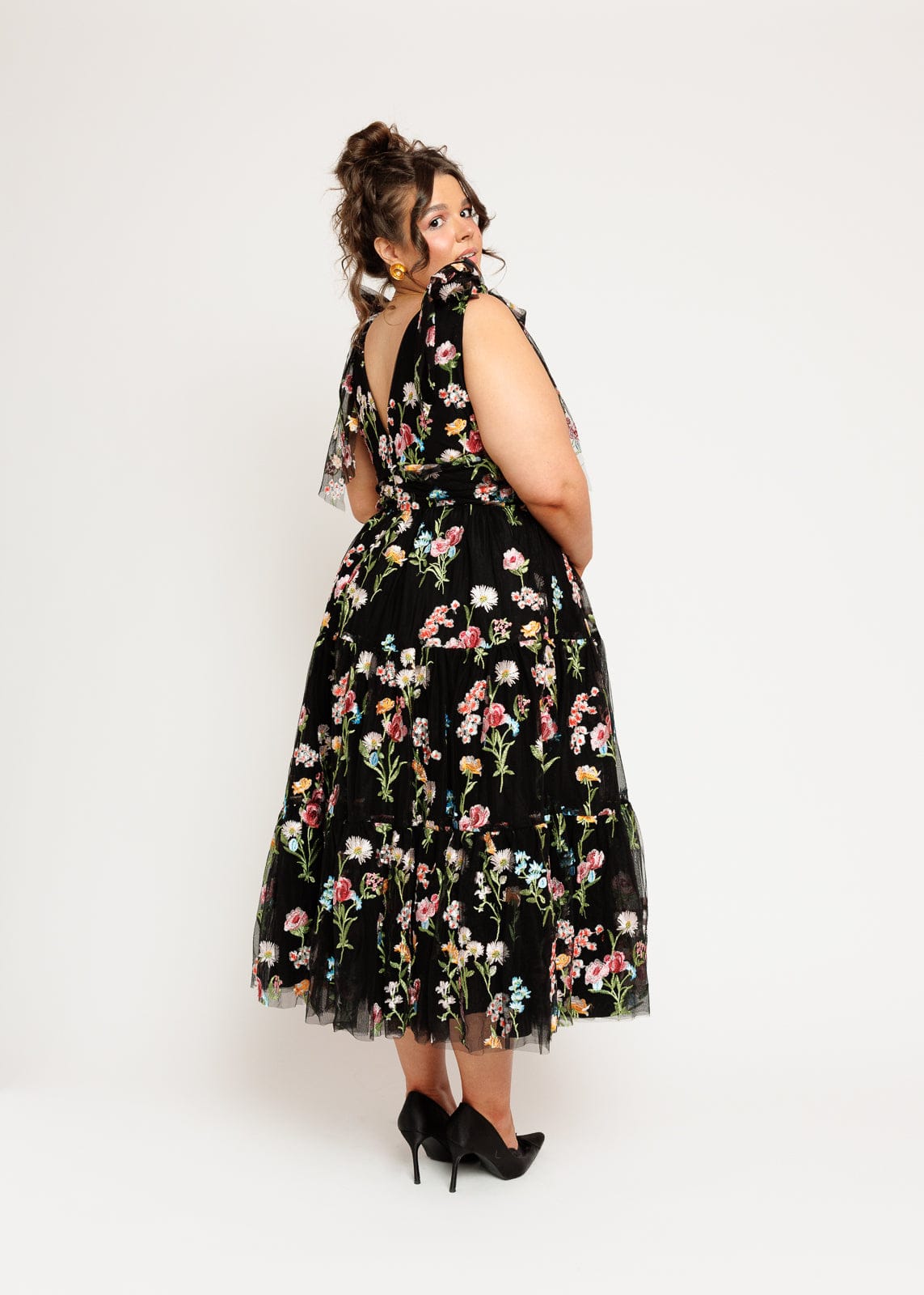 Margaret Floral Embroidered Midi Dress Black JessaKae